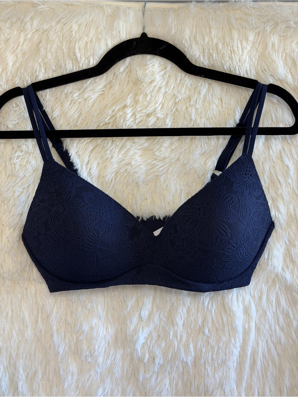 Aerie Womens Sunnie Bloom Lace Wireless Push Up Bra Size 34DD Navy Floral Basics